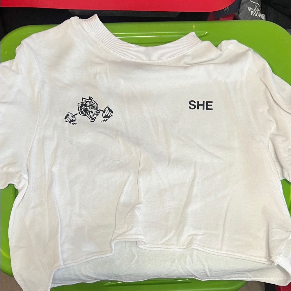 Darc Sport White Tee with Wolf and SHE Graphic